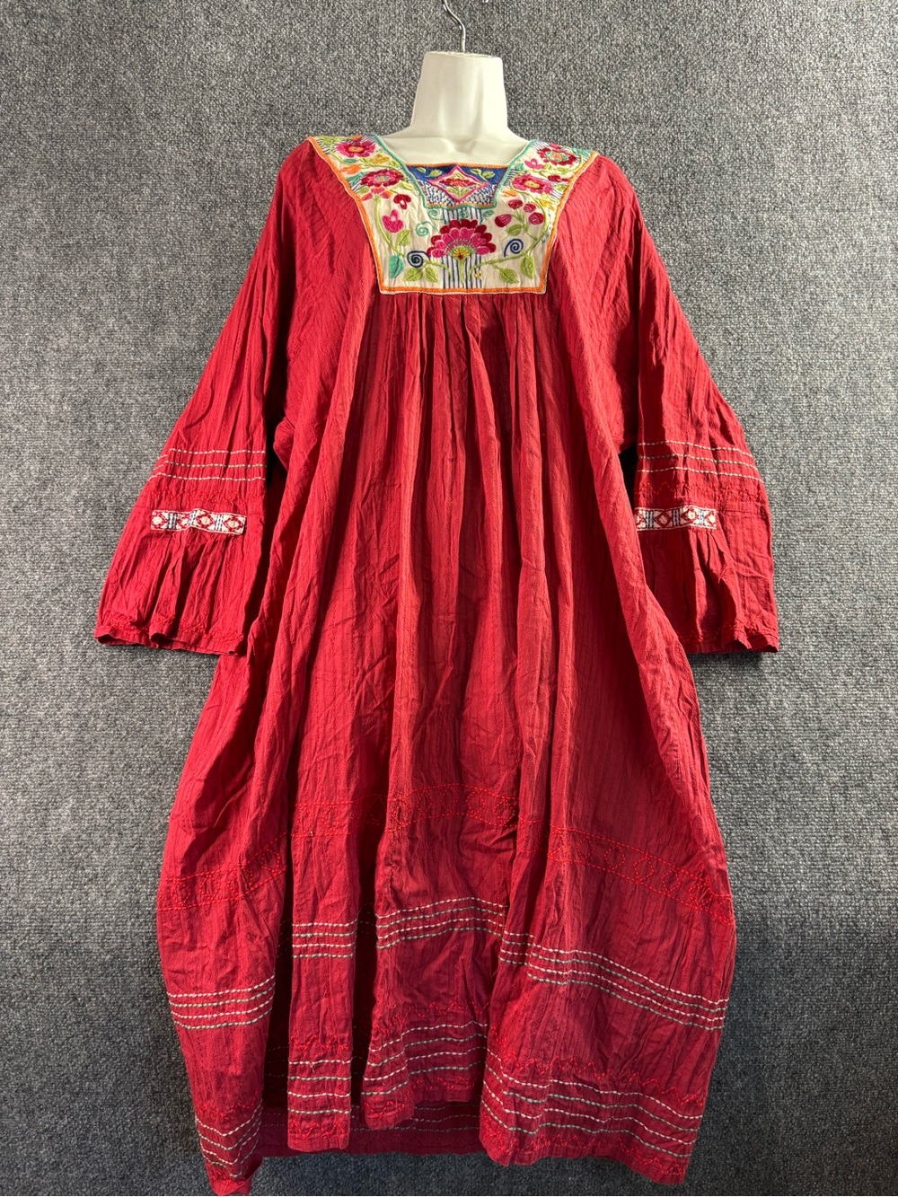 Gudrun Sjoden Red Embroidered Long-Sleeve Maxi Dress
